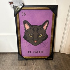 NEW El Gato 56 Framed Black Cat Mexican Art Print Sapna Shah 12×18 Gold Purple