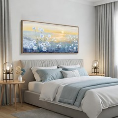 Framed Wall Art for Living Room Blue Ocean Beach Sunset Seascape Painting Abs…