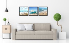 Black Framed 3 Panels Starfish Seashell Bottle Beach Pictures on Canvas Wall Art