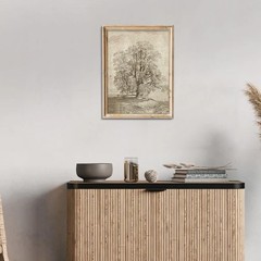 Neutral Etching Vintage Tree Sketch Print, Tree Canvas Wall Art, Antique Rust…