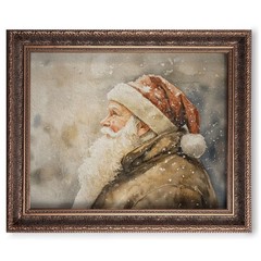 Vintage Christmas Tree Painting Print, Santa Claus 10″L x 8″W, Yellow