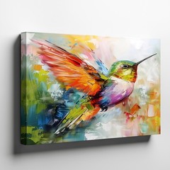 Colorful Hummingbird Canvas Wall Art Abstract Bird Painting Bright Nature Decor