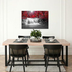 Fall Tree Forest Pictures Canvas Print Black and White Red Waterfall Autumn Land