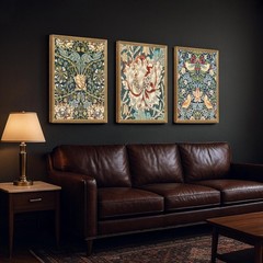 Fantasy Artists 3 piece Framed William Morris Wall Art Vintage 16L» x 12W» Dark