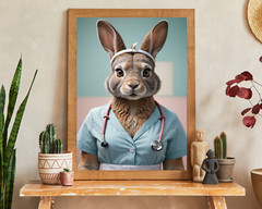 Nurse Rabbit Portrait, Animal Portrait, Realistic Animal Portrait, Wall Art
