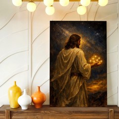 Canvas Spiritual Figure Holding Glowing Stars Religious Living Bedroom Print