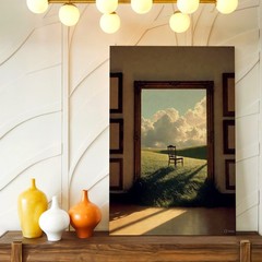 Wall Art Surreal Landscape Print Chair in Open Frame Meadow Clouds Poster Print