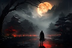 Mystical Samurai Ancient Japanese Fantasy Painting Print Canvas Wall Art Warrior