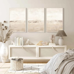 Beige Abstract Wall Art Set of 3 Neutral Canvas Wall Art Prints Boho Abstract Pi