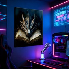 Dark Vintage Dragon & Book Canvas Wall Art – 12×16 Inch Gothic Fantasy Decor …