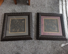 Set of 2 Framed Abstract Decorative Prints, Brown Wood Frames, Horizontal