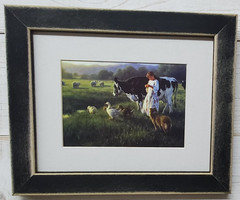 Robert Duncan girl with farm cow Distressed Black 8×10 framed wall picture