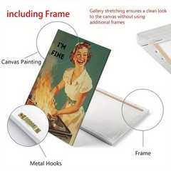 Canvas Art Retro Housewife I’m Fine Burning Pan Funny Kitchen Wall Decor