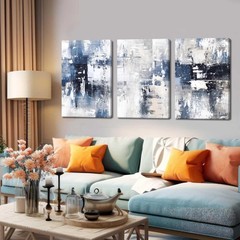 Abstract Blue White Framed Canvas Wall Art Set of 3 Navy Gray Modern 12×16″