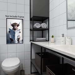 Funny Highland Cow Wall Art Canvas Bathroom Picture, 18″L x 12″W, Multicolor