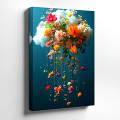 Wall Art Floating Cloud Floral Bouquet Print Colorful Dreamy Botanical Decor
