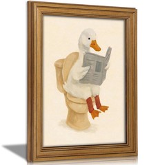 Vintage Gold Framed Duck Bathroom Wall Art Funny Animals on the Pictures Bath…