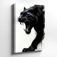 Wall Art Black Panther Canvas Print Fierce Roaring Big Cat Animal Poster Print