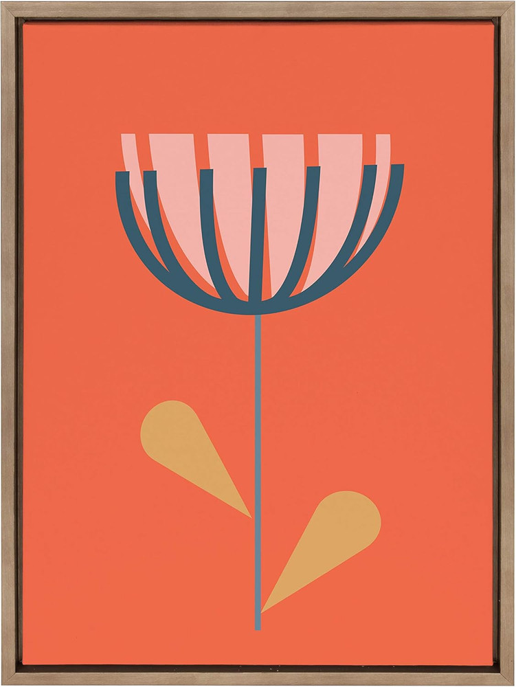 Sylvie Flower in Orange Framed Canvas Wall Art by Apricot and Birch, 18X24 Gold,