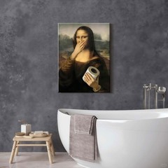 Framed Funny Mona Lisa Bathroom Canvas Wall Art Ready to Hang Decor