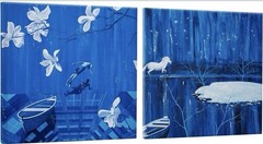 16X16” Night Ocean &Moonlight Wall Art Decor Set of 2 Framed Canvas Cool Blue
