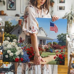 Patriotic Garden Cottage Canvas Americana Summer Bloom Wall Art