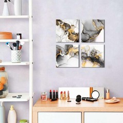 Stylish Black and Gold Wall Art Set, 12×12 Abstract Paintings for Interiors