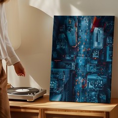 Night City Traffic Aerial View Urban Landscape Canvas Wall Art Print Home Decor