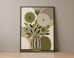 Mid-Century Modern Flowers Poster Geometric Green Floral Art Retro Print