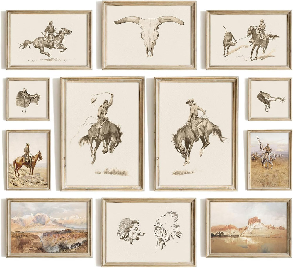 Vintage Western Wall Art Decor – Cowboy Canvas Prints, Rustic Farmhouse Southwes