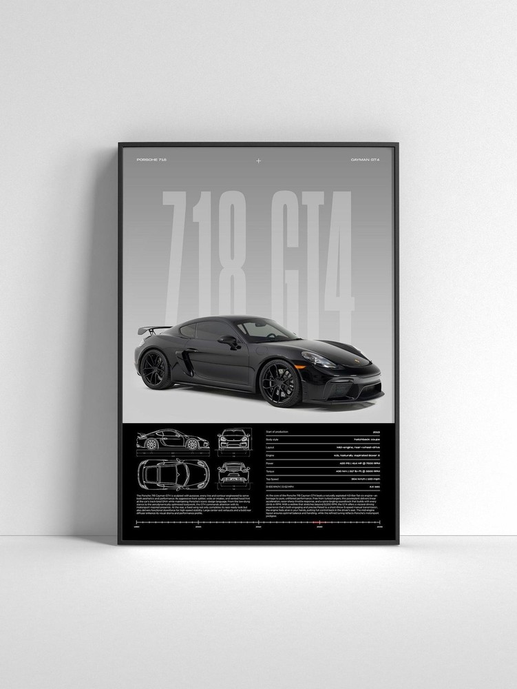 Porsche 718 Cayman GT4 Poster | Modern Sports Car Wall Art | Enthusiast Gift