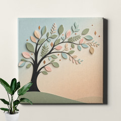 Pastel paper cut tree of life Wall Art minimalist folk style design