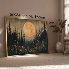 Vintage Moon Flowers Wall Art Enchanted Forest Print Dark Cottagecore Posters Go