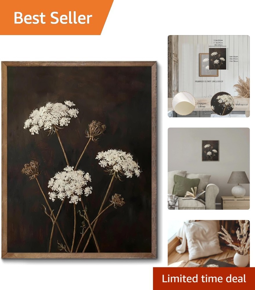 Vintage Unframed Canvas Art – Dark Dried Wildflower 8×10 Victorian Elegance