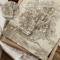 Neutral Etching Vintage Tree Sketch Print, Tree Canvas Wall Art, Antique Rust…
