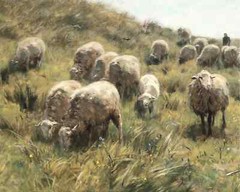 1800s Vintage Sheep Grazing Landscape Art Print on Canvas Wall Decor