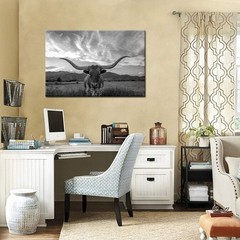 Black and White Texas Animal Canvas Wall Art Highland Cattle with Long Horns …