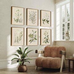 Vintage Botanical Wall Art Set of 6 Neutral Floral Canvas Wall Decor Wildflower