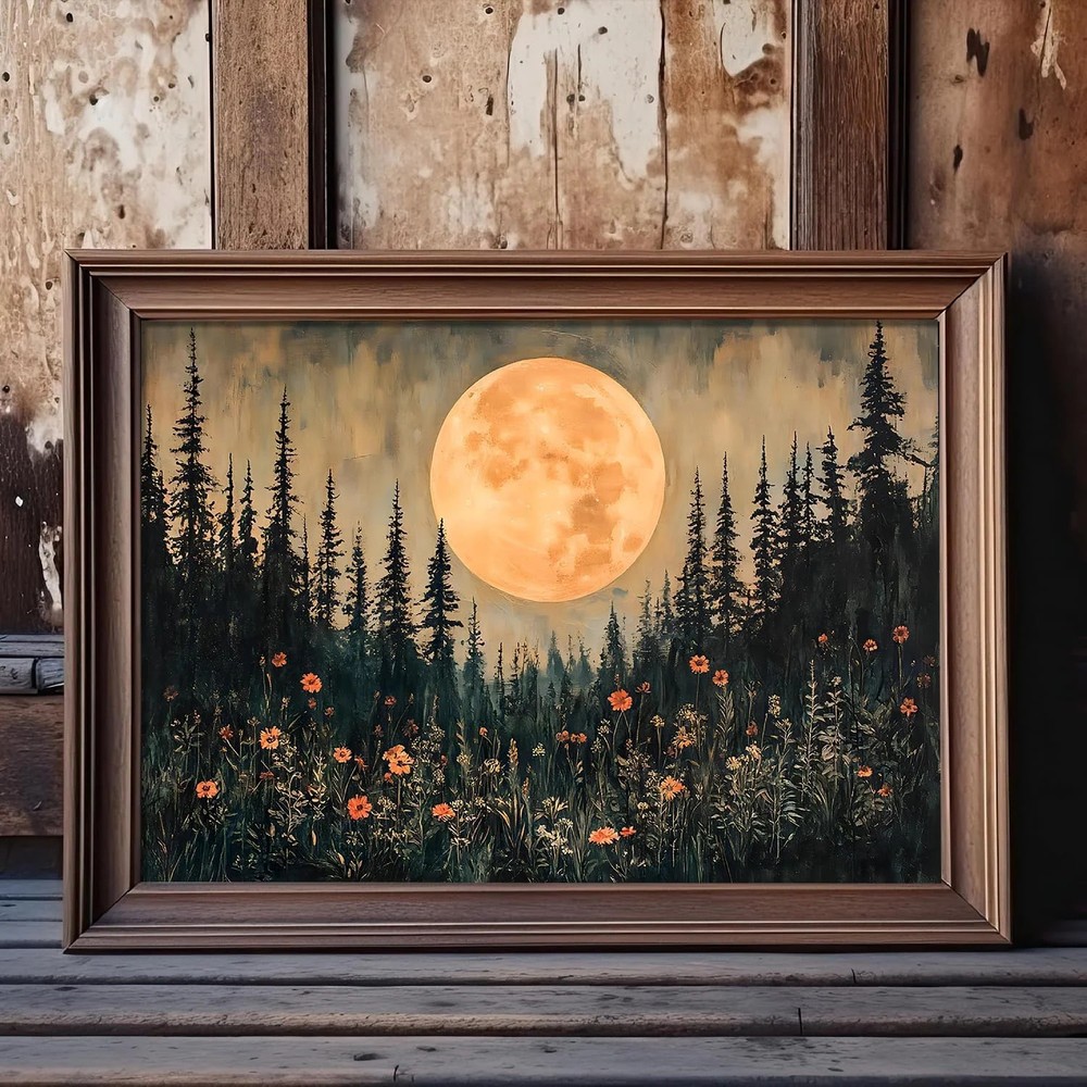 Vintage Moon Flowers Wall Art Enchanted Forest Print Dark Cottagecore Posters Go