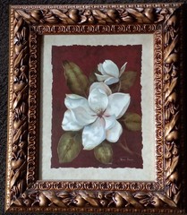 Magnolia Blossom w Ornate Framed Hanging Picture-Vivian Flasch 11.5×13.5. #V. WA
