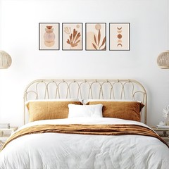 Boho Abstract Wall Art Set (4) – Coral Line Canvas Prints in Frames Living Room