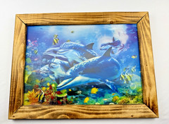 Framed Wall Art, 3D Ocean Dolphin and Sea Turtle 15.75 in X 11.75 in Wood Frame