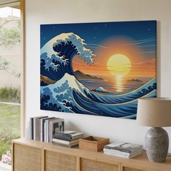 Large Ocean Wave Canvas Wall Art Sunset Seascape Blue Water Coastal Decor Print