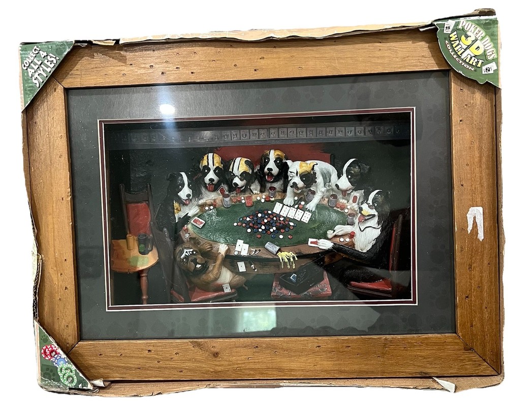Poker Dogs 3D Lenticular Wall Art Framed Print Coolidge Dogs Playing Cards