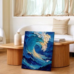 Wall Art Abstract Ocean Wave Canvas Print Blue Sea Impasto Texture Home Decor