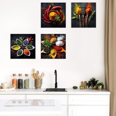 Deveosa Kitchen Wall Art Decor – 4 Pieces Colorful Spices And Spoon Kitchen A…
