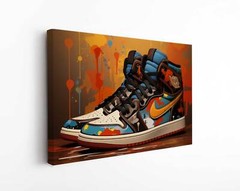 Canvas Wall Art Blue Fires Air Sneaker Sport Classic Design Ready To Hang