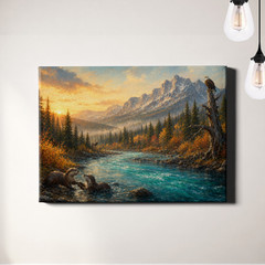 Autumn wilderness river with wildlife Wall Art nature landscape
