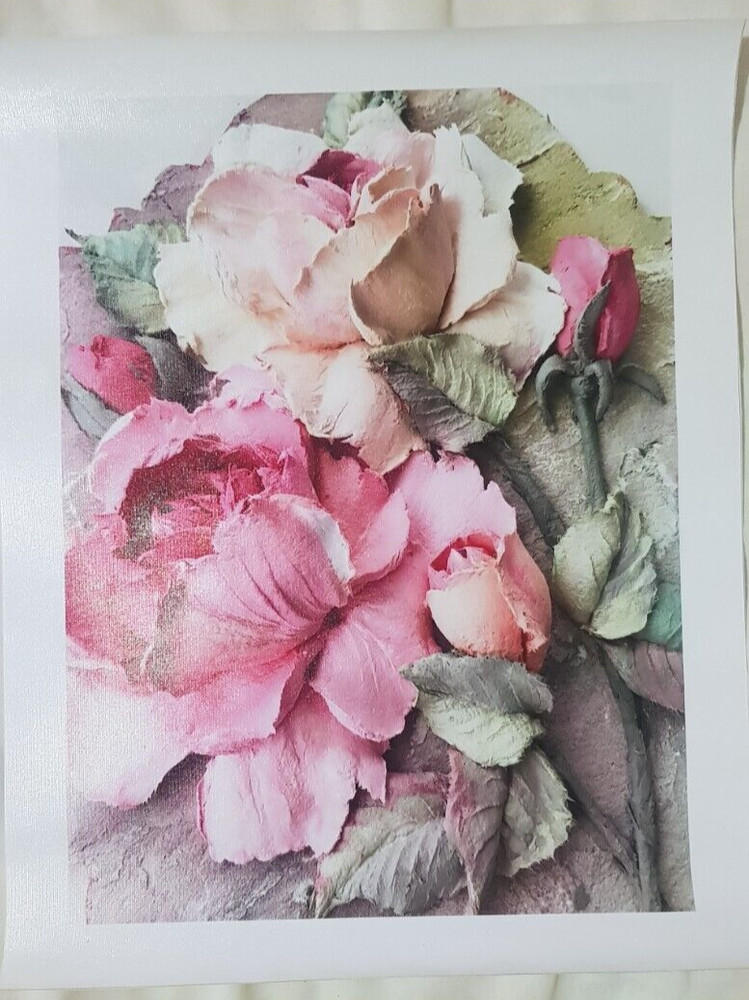 3D Texture Rose Flower Printed on Canvas 11 in x 15.7 in without frame