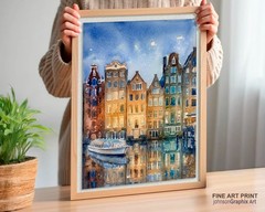 Canals of Amsterdam Cityscape Watercolor Painting Print